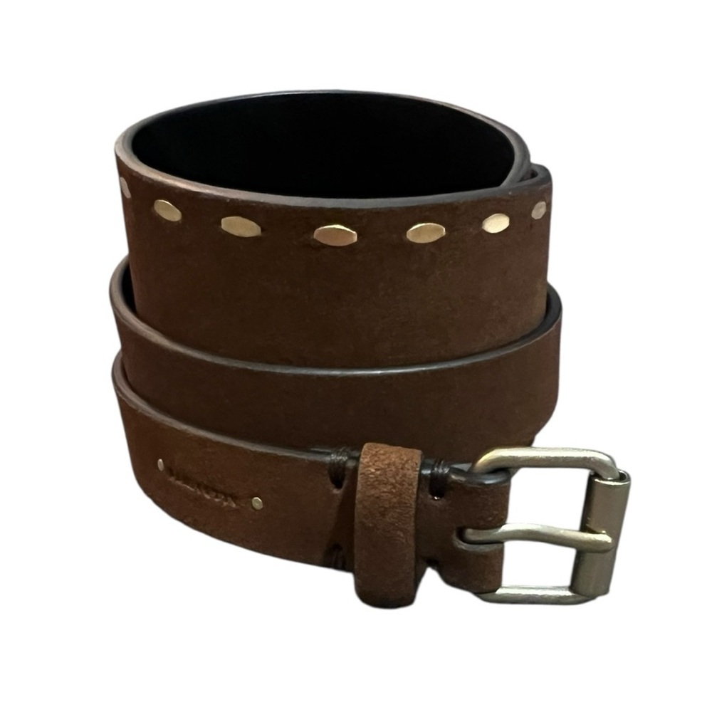 All Saints Brown Leather Studded Belt with Gold Hardware